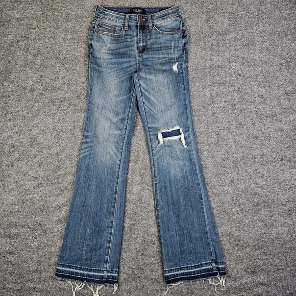 Judy Blue Denim - Judy Blue Bootcut Fit Jeans Women's Juniors 1 /25 Med Wash Distressed Mid Rise
